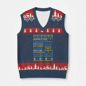 Funny Ugly Hanukkah V-Neck Knit Sweater Vest Imagine Your Cellphone Chanukah Jewish TS10 Navy Red Print Your Wear