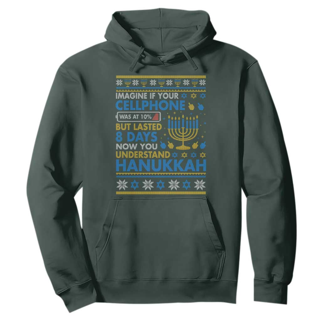 Funny Ugly Hanukkah Hoodie Imagine Your Cellphone Chanukah Jewish TS10 Dark Forest Green Print Your Wear