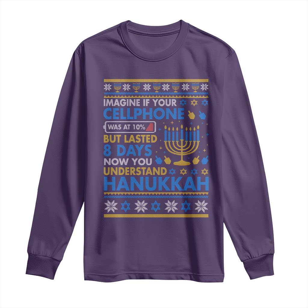 Funny Ugly Hanukkah Long Sleeve Shirt Imagine Your Cellphone Chanukah Jewish TS10 Purple Print Your Wear