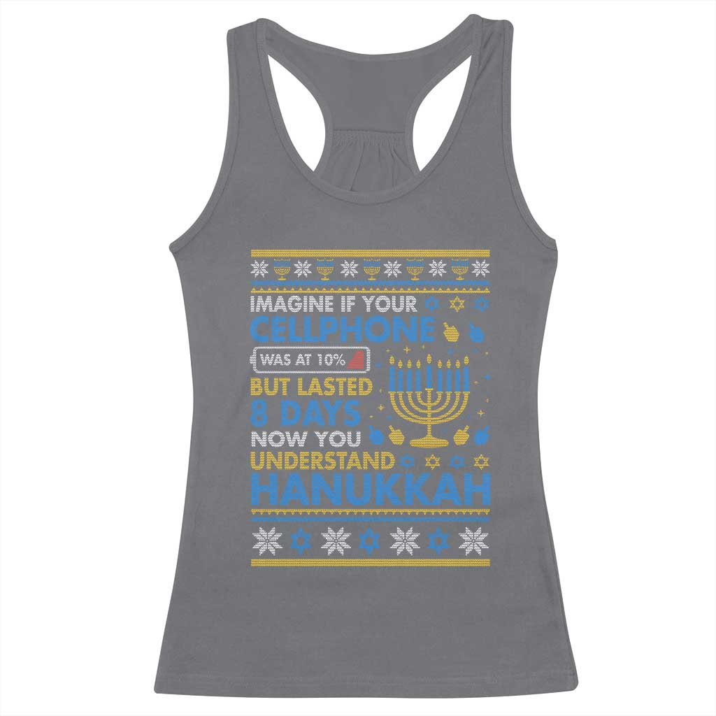 Funny Ugly Hanukkah Racerback Tank Top Imagine Your Cellphone Chanukah Jewish TS10 Charcoal Print Your Wear