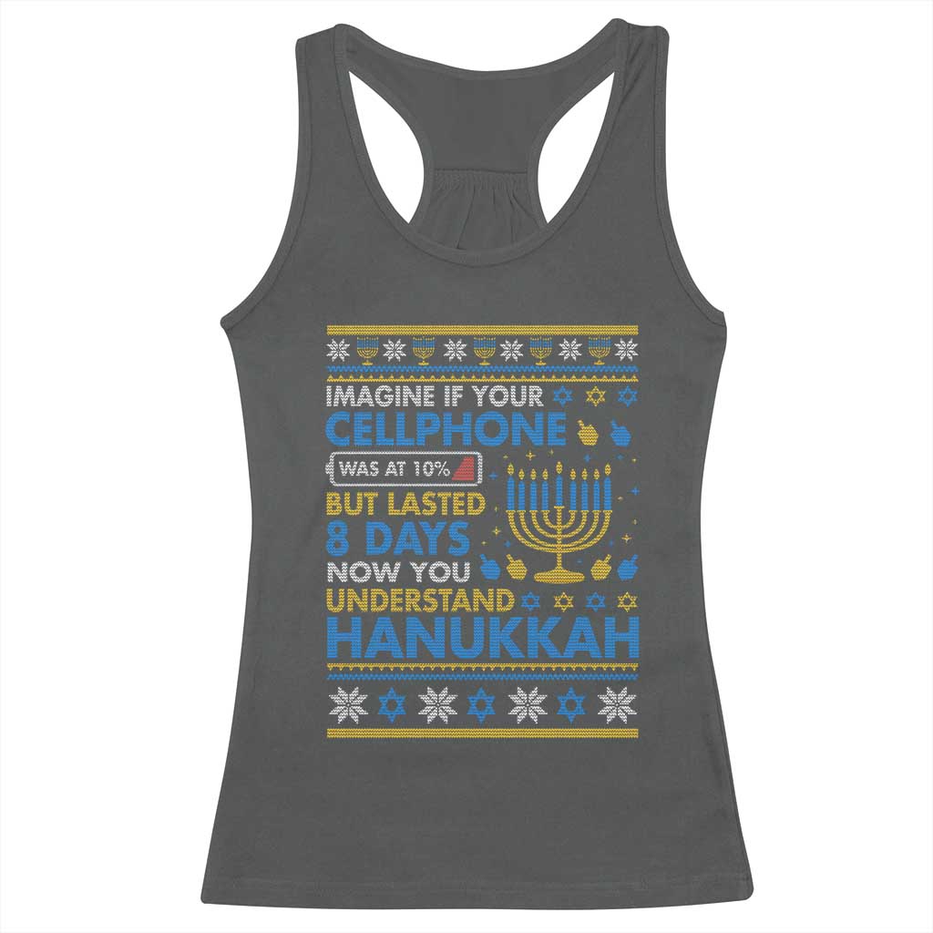 Funny Ugly Hanukkah Racerback Tank Top Imagine Your Cellphone Chanukah Jewish TS10 Dark Heather Print Your Wear