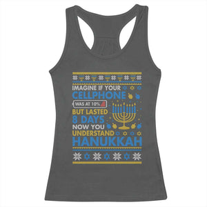 Funny Ugly Hanukkah Racerback Tank Top Imagine Your Cellphone Chanukah Jewish TS10 Dark Heather Print Your Wear