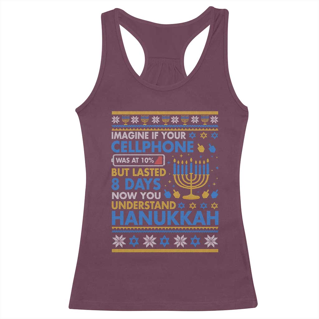 Funny Ugly Hanukkah Racerback Tank Top Imagine Your Cellphone Chanukah Jewish TS10 Maroon Print Your Wear