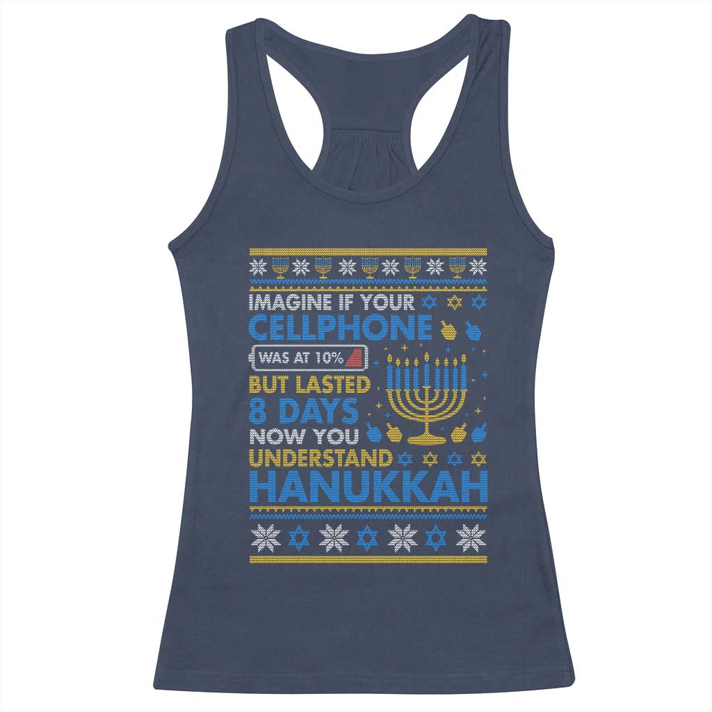 Funny Ugly Hanukkah Racerback Tank Top Imagine Your Cellphone Chanukah Jewish TS10 Navy Print Your Wear