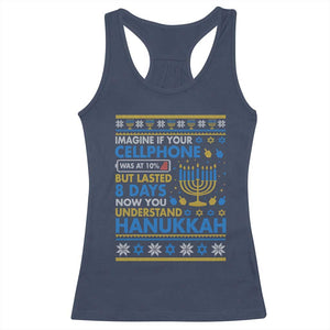 Funny Ugly Hanukkah Racerback Tank Top Imagine Your Cellphone Chanukah Jewish TS10 Navy Print Your Wear