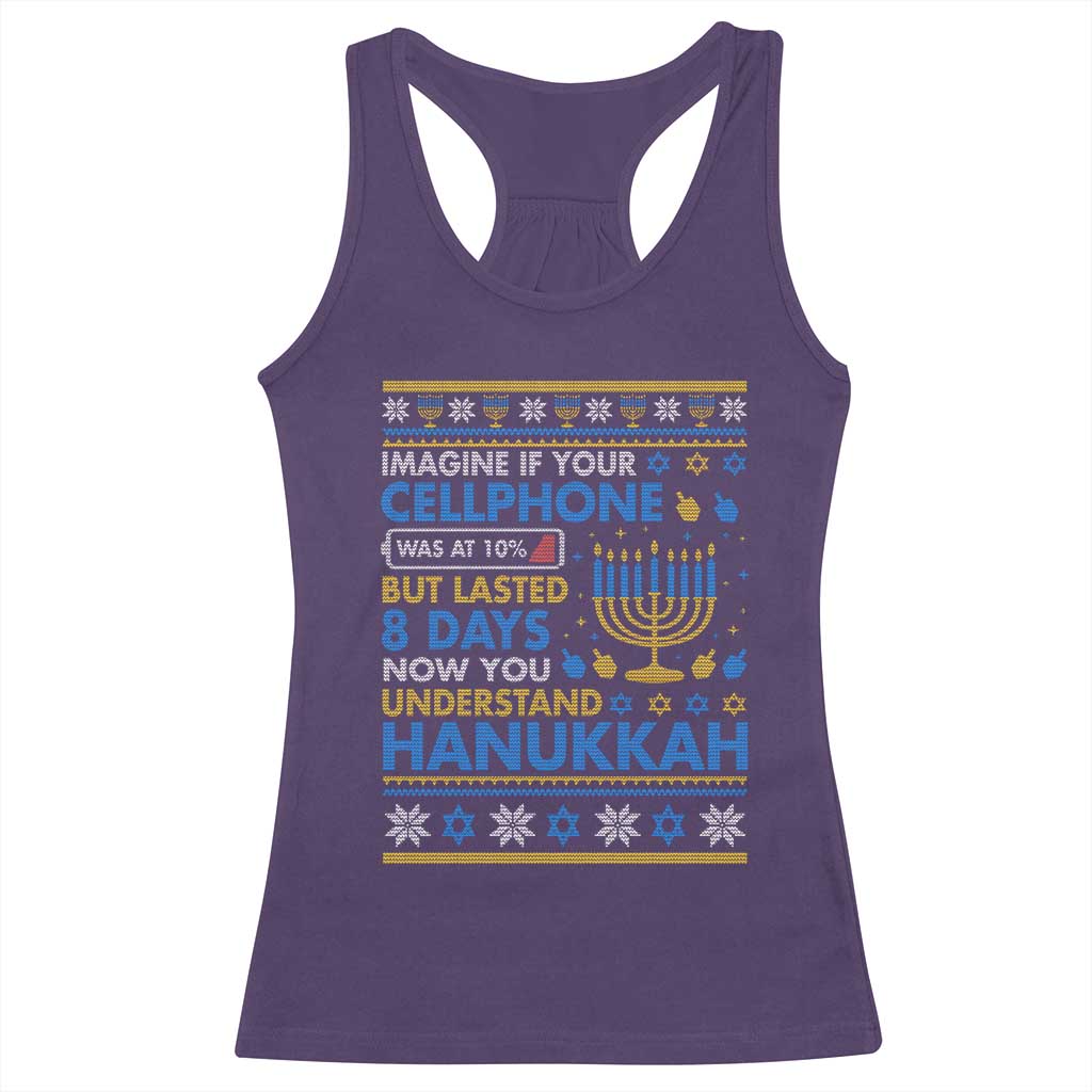 Funny Ugly Hanukkah Racerback Tank Top Imagine Your Cellphone Chanukah Jewish TS10 Purple Print Your Wear