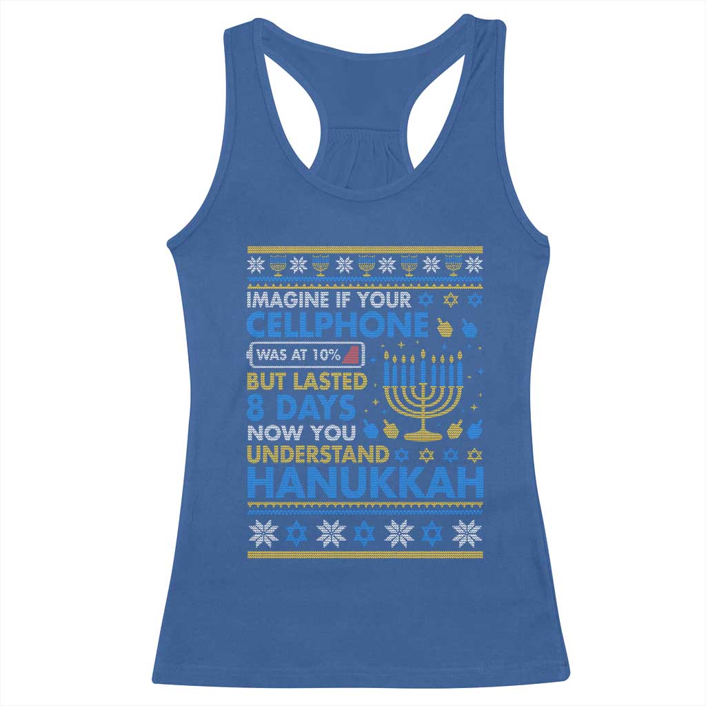 Funny Ugly Hanukkah Racerback Tank Top Imagine Your Cellphone Chanukah Jewish TS10 Royal Blue Print Your Wear