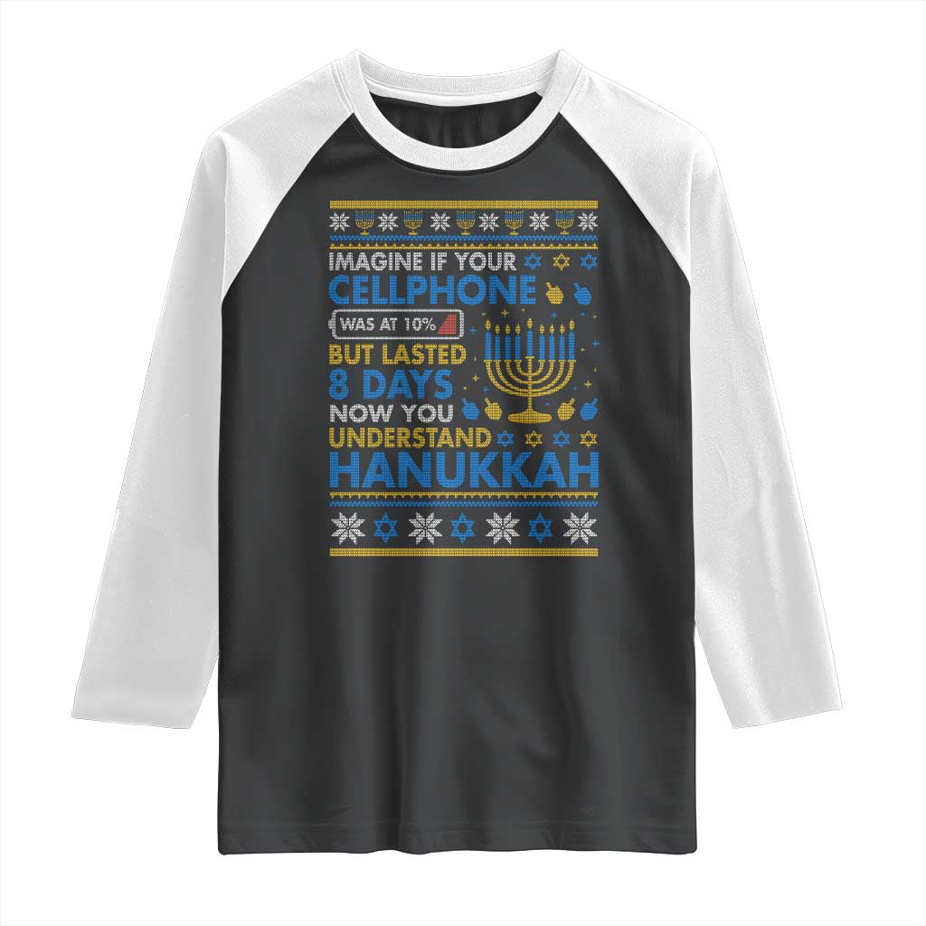 Funny Ugly Hanukkah Raglan Shirt Imagine Your Cellphone Chanukah Jewish TS10 Black White Print Your Wear
