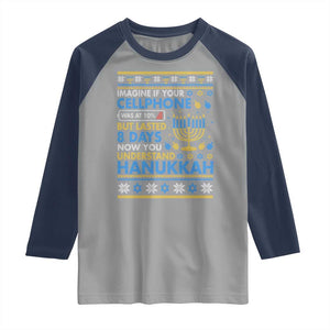 Funny Ugly Hanukkah Raglan Shirt Imagine Your Cellphone Chanukah Jewish TS10 Sport Gray Navy Print Your Wear