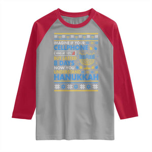 Funny Ugly Hanukkah Raglan Shirt Imagine Your Cellphone Chanukah Jewish TS10 Sport Gray Red Print Your Wear