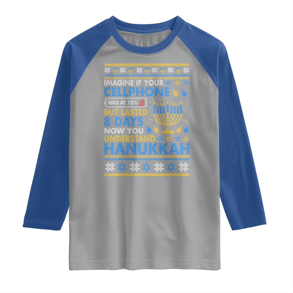 Funny Ugly Hanukkah Raglan Shirt Imagine Your Cellphone Chanukah Jewish TS10 Sport Gray Royal Print Your Wear