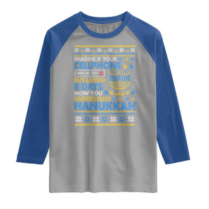 Funny Ugly Hanukkah Raglan Shirt Imagine Your Cellphone Chanukah Jewish TS10 Sport Gray Royal Print Your Wear