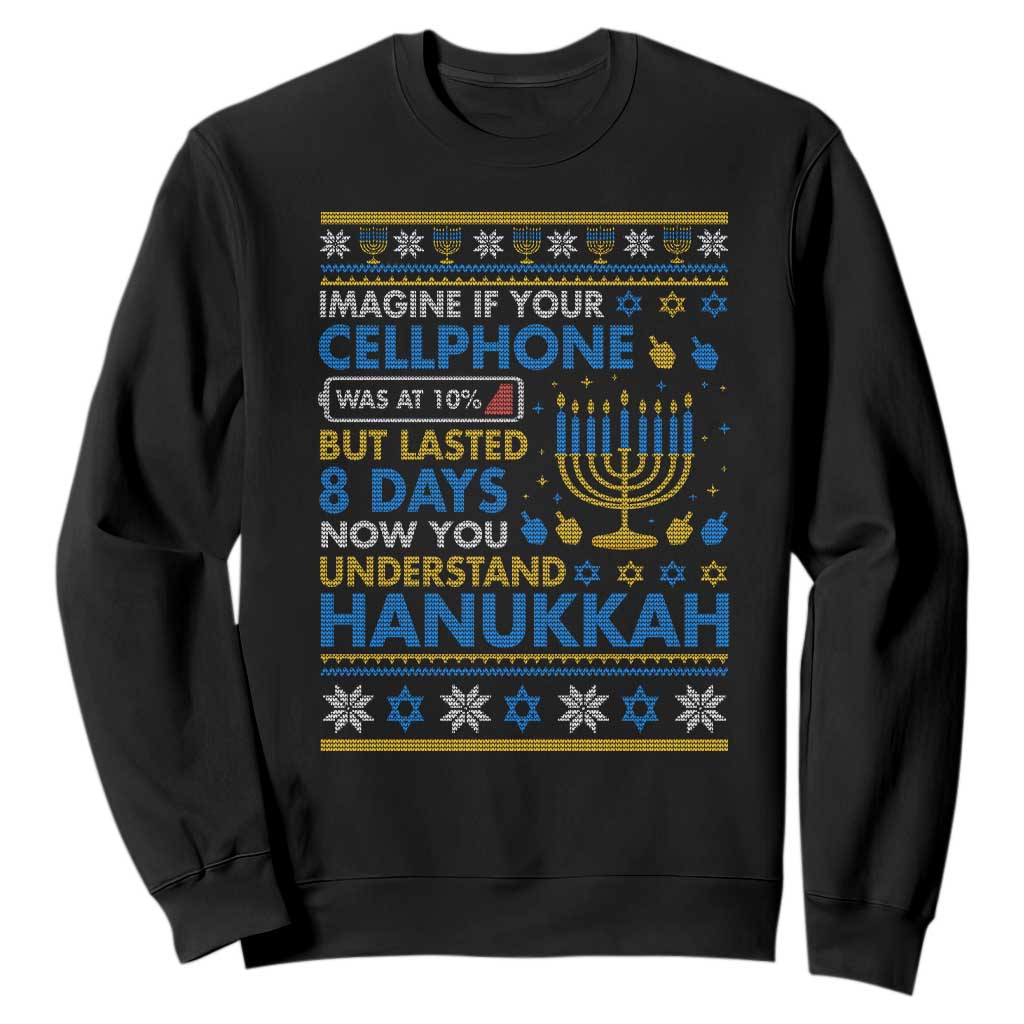 Funny Ugly Hanukkah Sweatshirt Imagine Your Cellphone Chanukah Jewish TS10 Black Print Your Wear