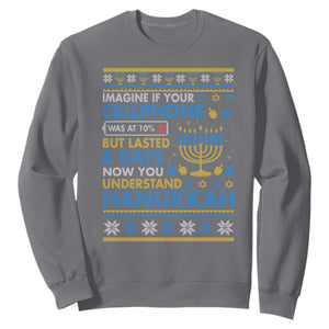 Funny Ugly Hanukkah Sweatshirt Imagine Your Cellphone Chanukah Jewish TS10 Charcoal Print Your Wear