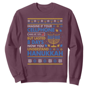Funny Ugly Hanukkah Sweatshirt Imagine Your Cellphone Chanukah Jewish TS10 Maroon Print Your Wear