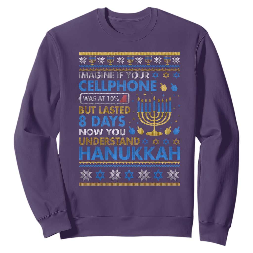Funny Ugly Hanukkah Sweatshirt Imagine Your Cellphone Chanukah Jewish TS10 Purple Print Your Wear