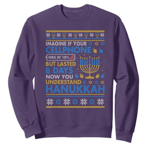 Funny Ugly Hanukkah Sweatshirt Imagine Your Cellphone Chanukah Jewish TS10 Purple Print Your Wear