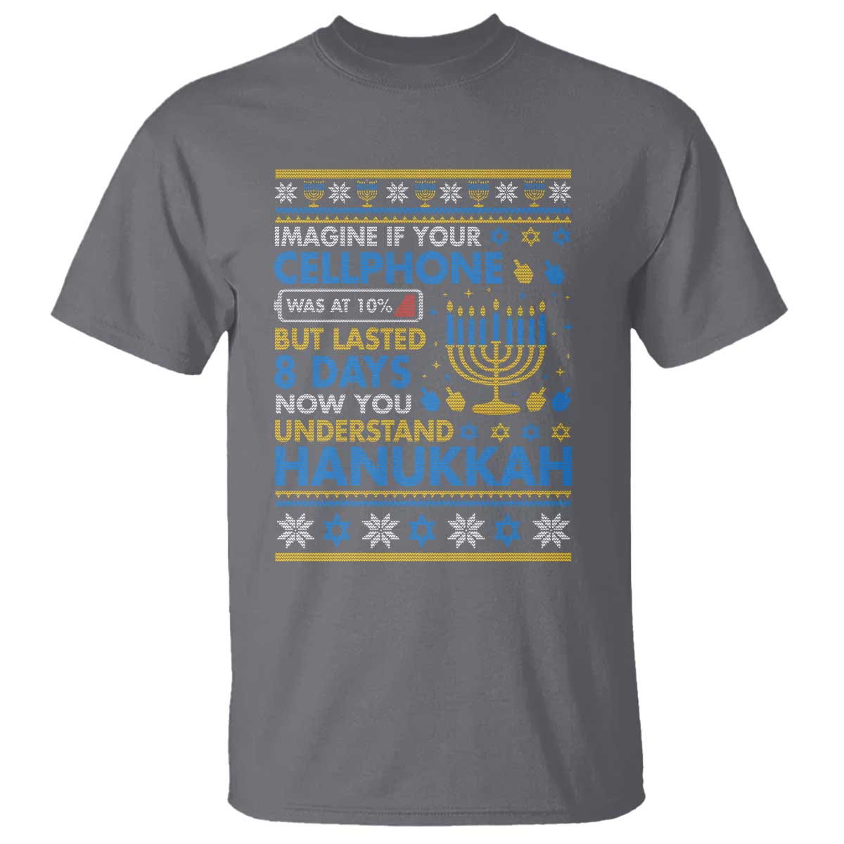 Funny Ugly Hanukkah T Shirt Imagine Your Cellphone Chanukah Jewish TS10 Charcoal Print Your Wear