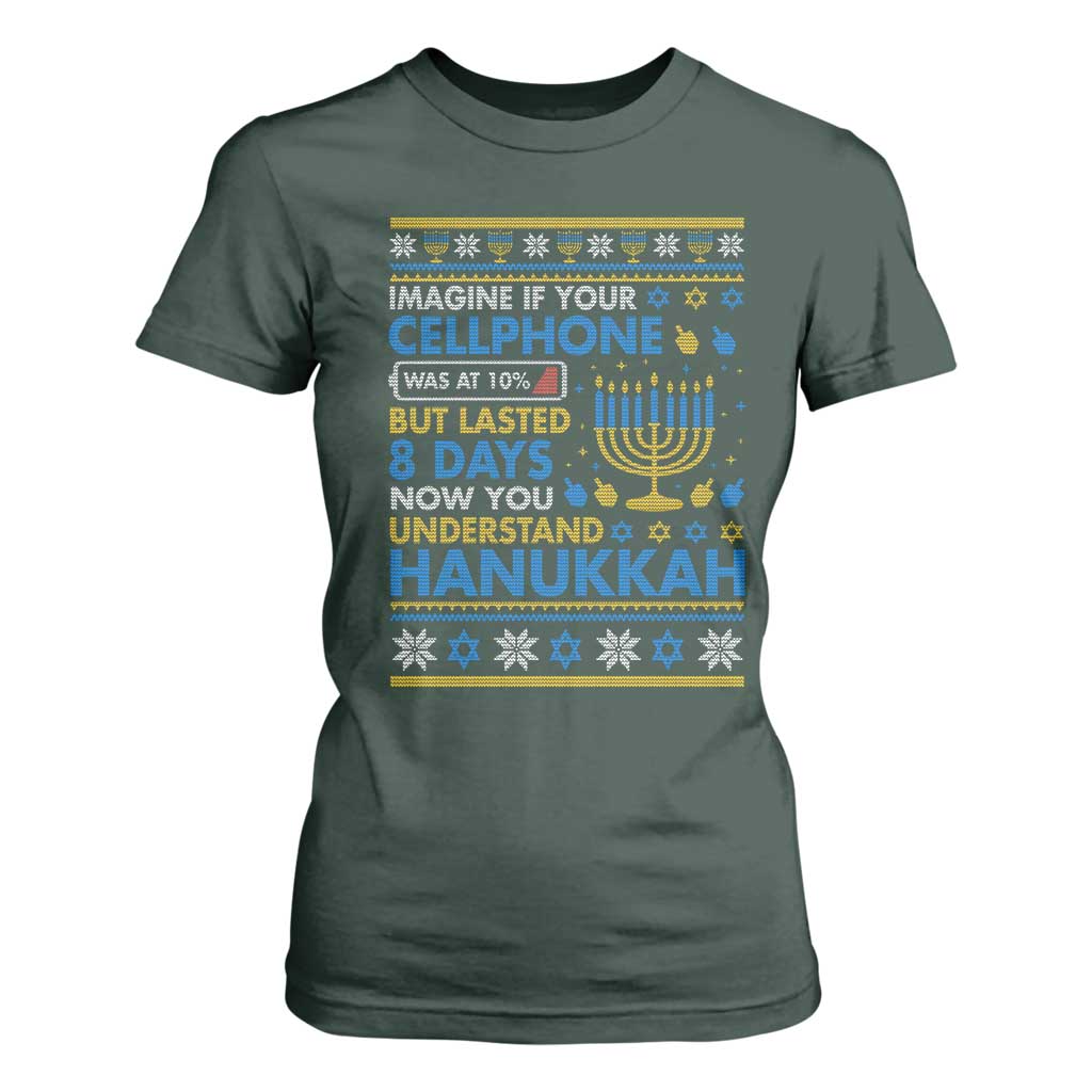 Funny Ugly Hanukkah T Shirt For Women Imagine Your Cellphone Chanukah Jewish TS10 Dark Forest Green Print Your Wear