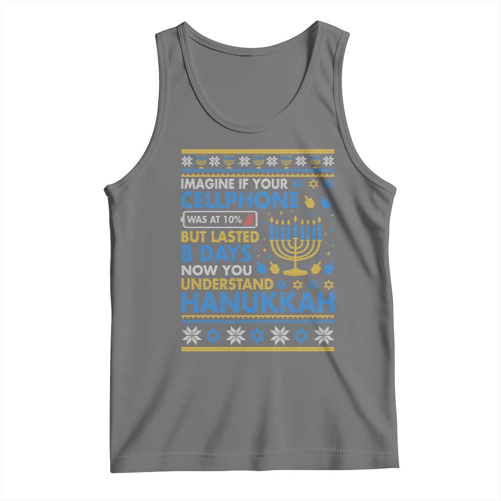 Funny Ugly Hanukkah Tank Top Imagine Your Cellphone Chanukah Jewish TS10 Black Heather Print Your Wear