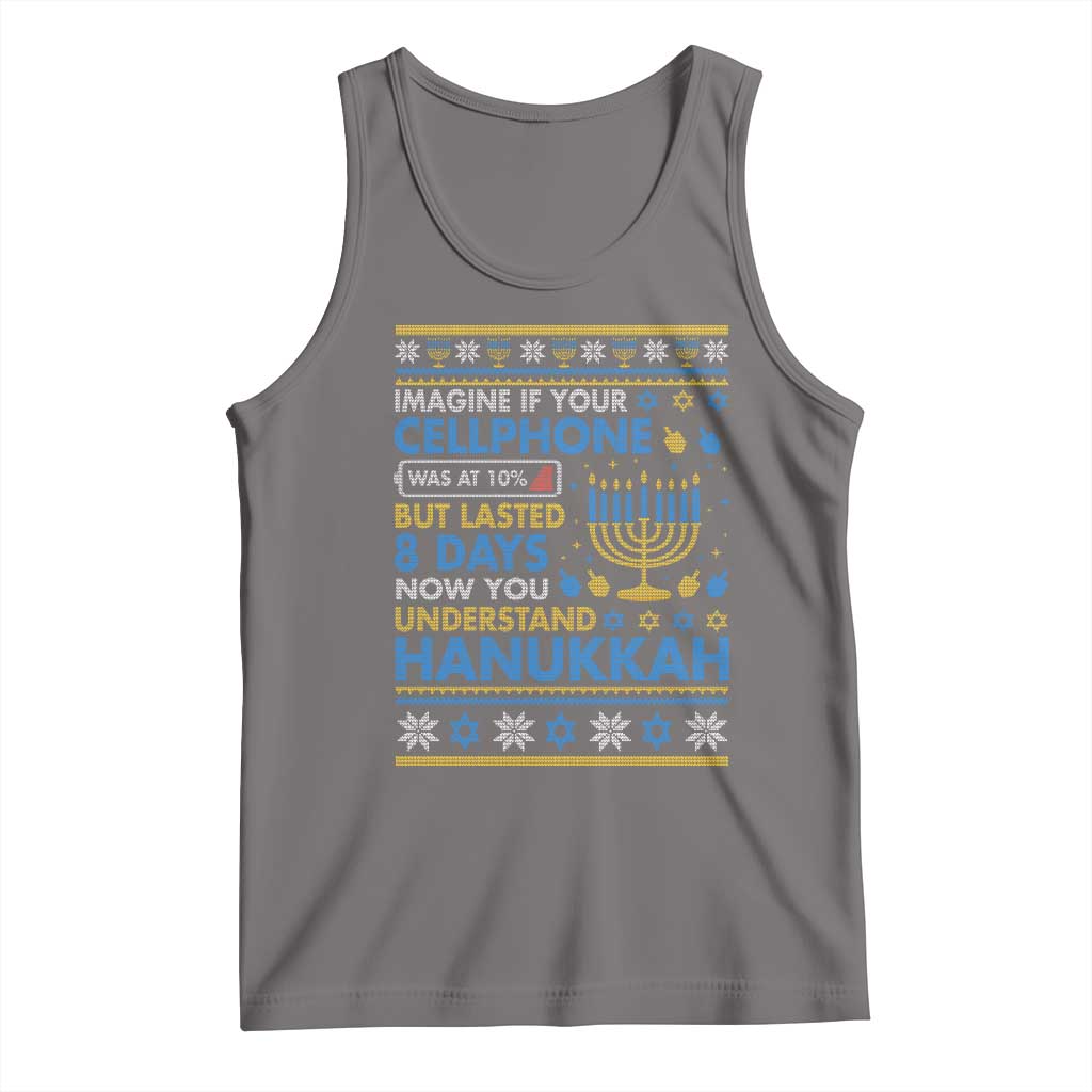 Funny Ugly Hanukkah Tank Top Imagine Your Cellphone Chanukah Jewish TS10 Deep Heather Print Your Wear