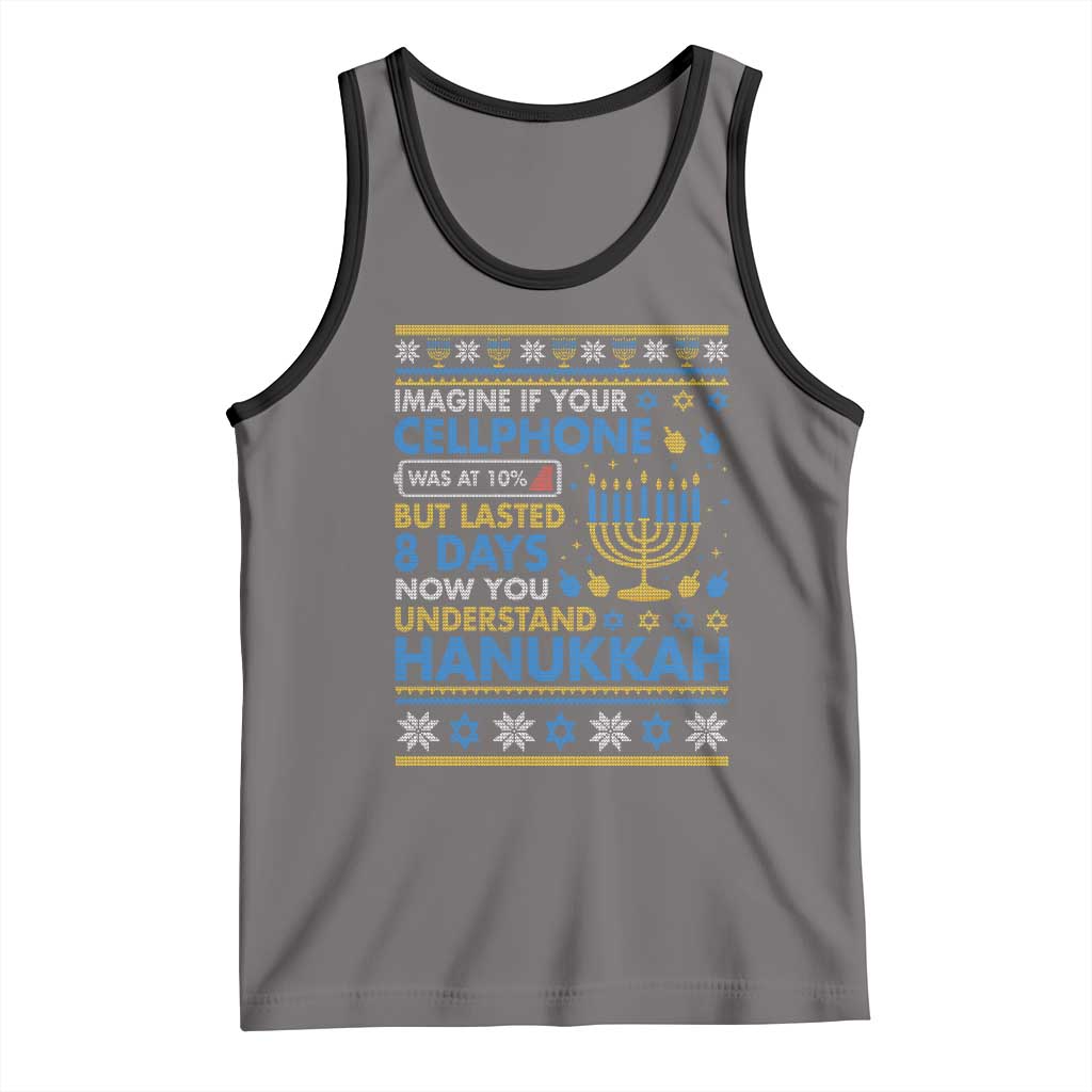 Funny Ugly Hanukkah Tank Top Imagine Your Cellphone Chanukah Jewish TS10 Deep Heather Black Print Your Wear