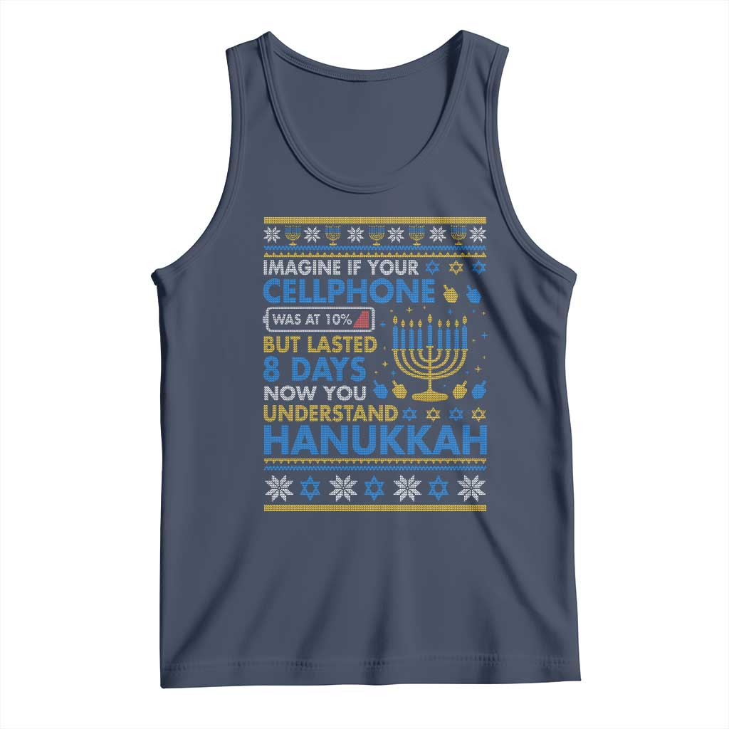 Funny Ugly Hanukkah Tank Top Imagine Your Cellphone Chanukah Jewish TS10 Navy Print Your Wear