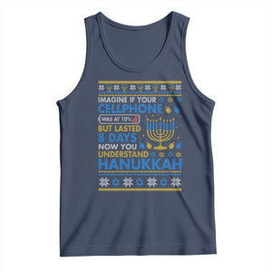 Funny Ugly Hanukkah Tank Top Imagine Your Cellphone Chanukah Jewish TS10 Navy Print Your Wear