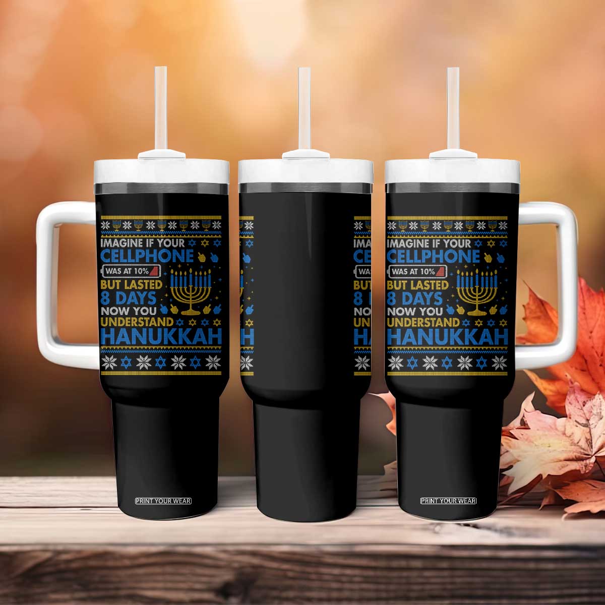 Funny Ugly Hanukkah Tumbler With Handle Imagine Your Cellphone Chanukah Jewish TS10 Print Your Wear