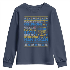 Funny Ugly Hanukkah Youth Sweatshirt Imagine Your Cellphone Chanukah Jewish TS10 Navy Print Your Wear