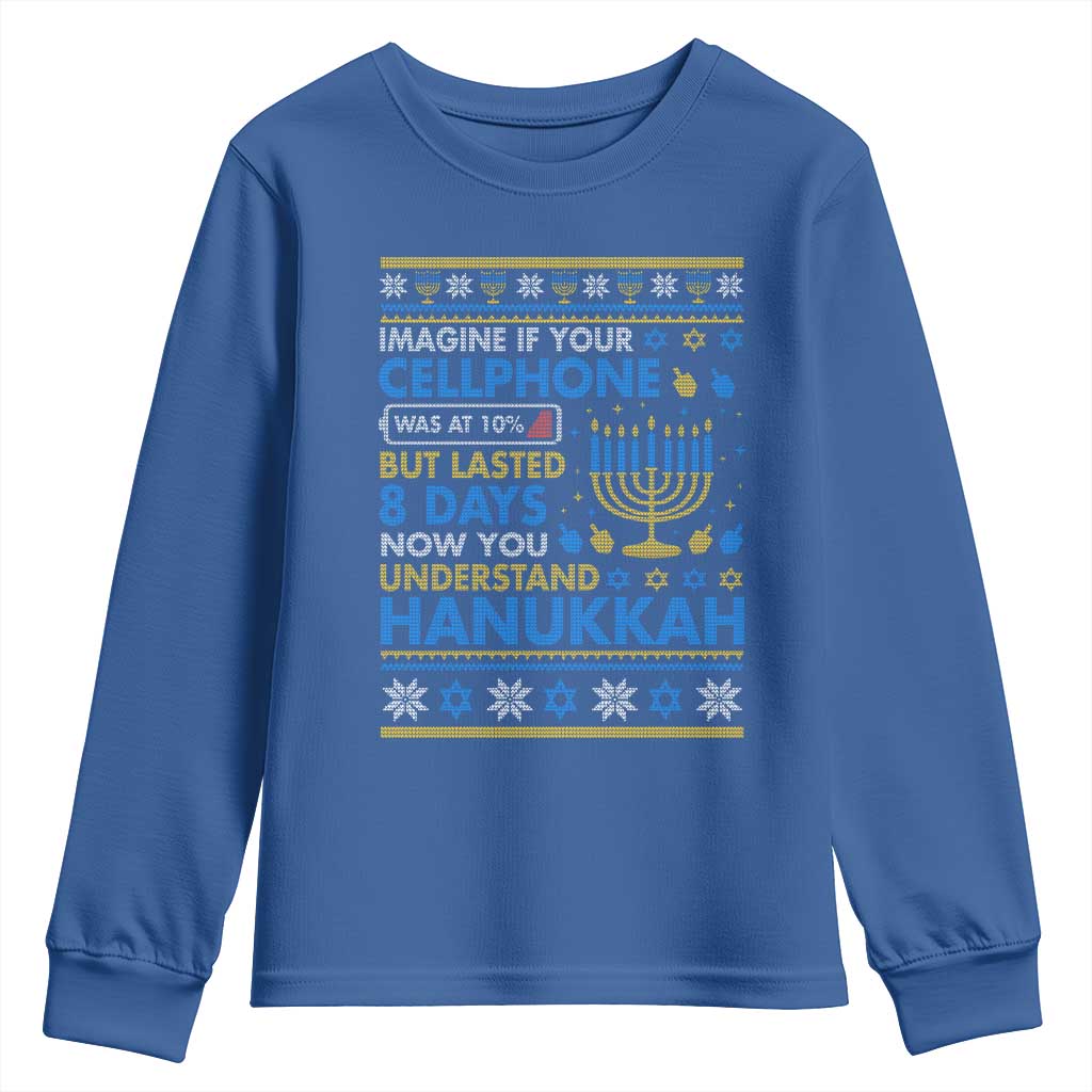 Funny Ugly Hanukkah Youth Sweatshirt Imagine Your Cellphone Chanukah Jewish TS10 Royal Blue Print Your Wear