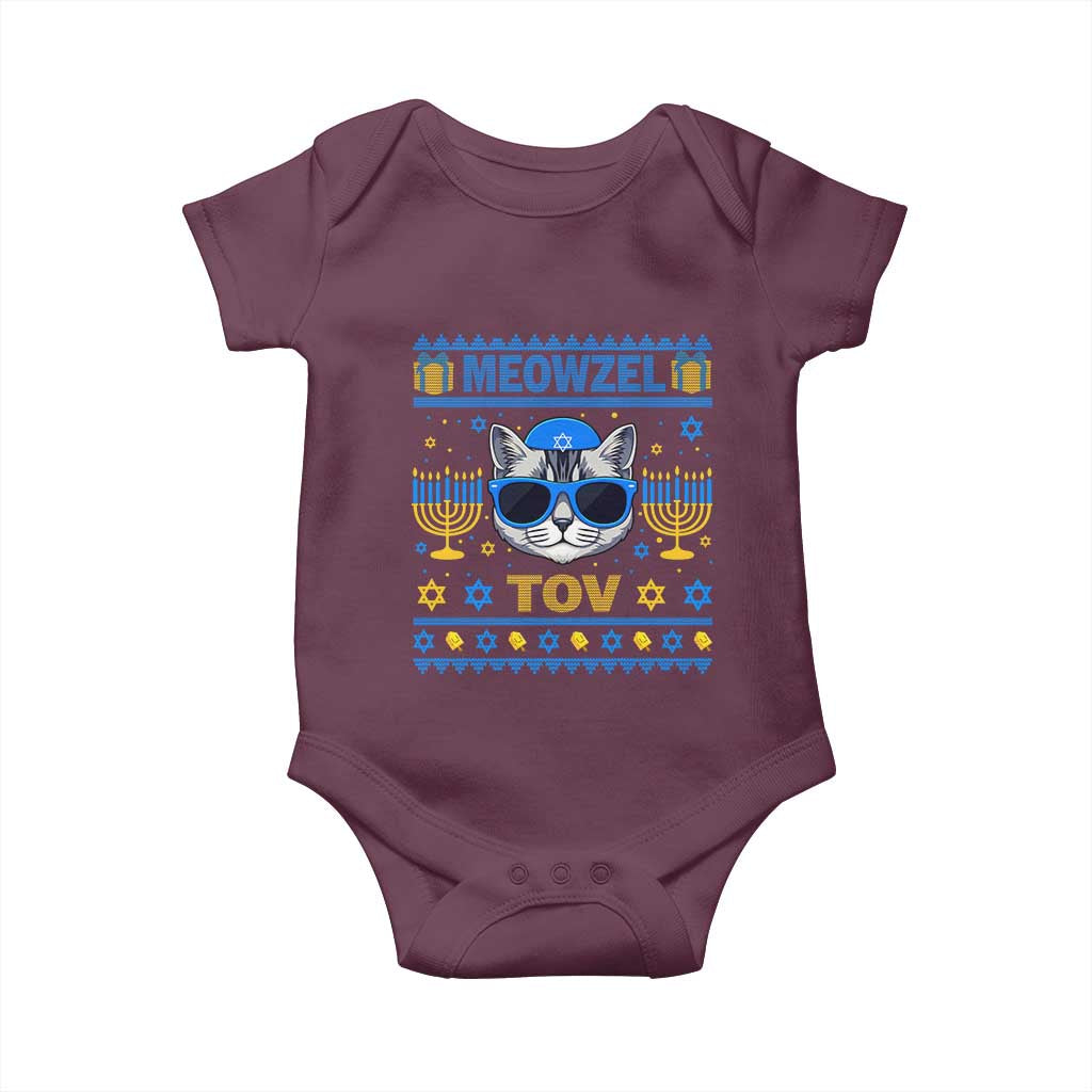 Cat Hanukkah Baby Onesie Meowzel Tov Jewish Cat Owner Ugly Chanukah TS10 Maroon Print Your Wear