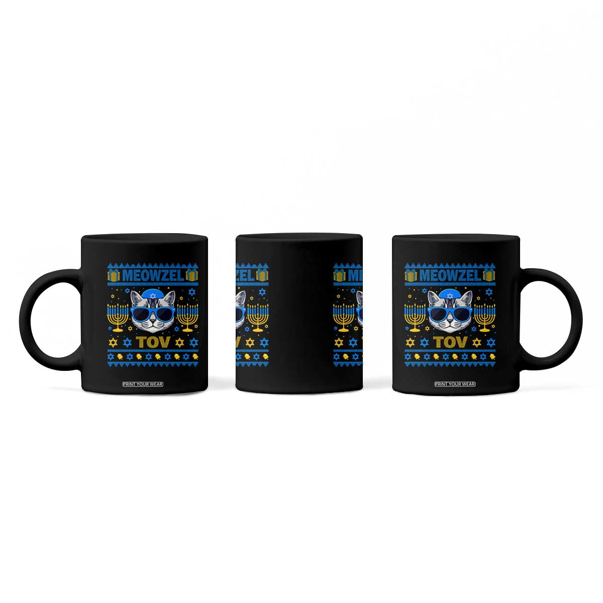 Cat Hanukkah Coffee Mug Meowzel Tov Jewish Cat Owner Ugly Chanukah TS10 Print Your Wear