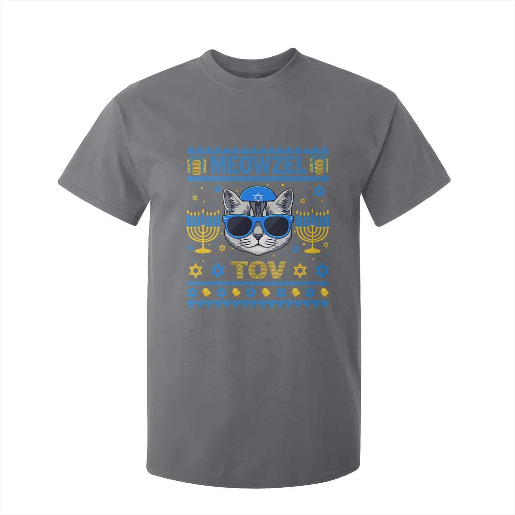 Cat Hanukkah T Shirt For Kid Meowzel Tov Jewish Cat Owner Ugly Chanukah TS10 Charcoal Print Your Wear