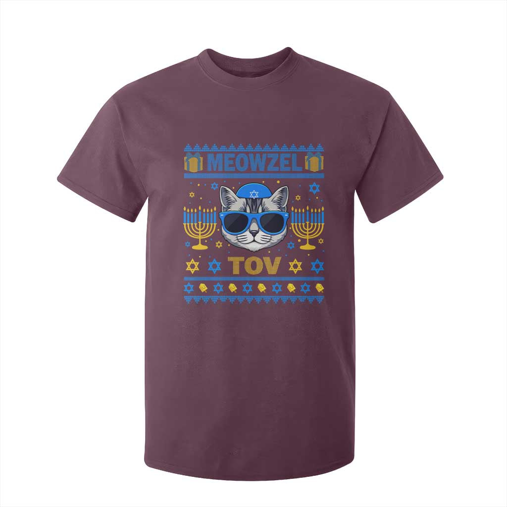 Cat Hanukkah T Shirt For Kid Meowzel Tov Jewish Cat Owner Ugly Chanukah TS10 Maroon Print Your Wear