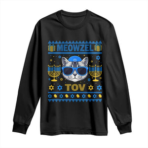Cat Hanukkah Long Sleeve Shirt Meowzel Tov Jewish Cat Owner Ugly Chanukah TS10 Black Print Your Wear