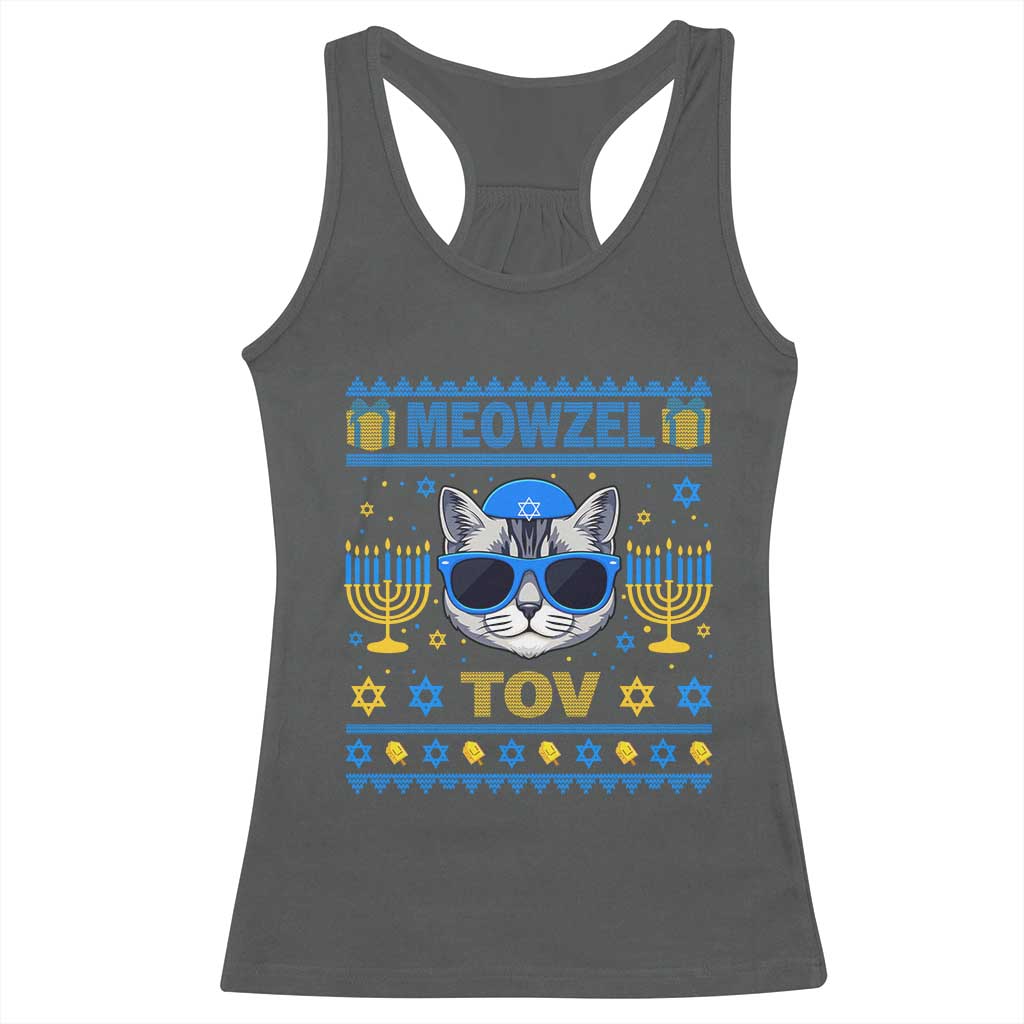 Cat Hanukkah Racerback Tank Top Meowzel Tov Jewish Cat Owner Ugly Chanukah TS10 Dark Heather Print Your Wear