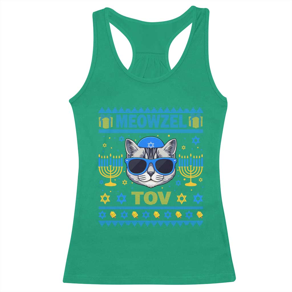 Cat Hanukkah Racerback Tank Top Meowzel Tov Jewish Cat Owner Ugly Chanukah TS10 Irish Green Print Your Wear
