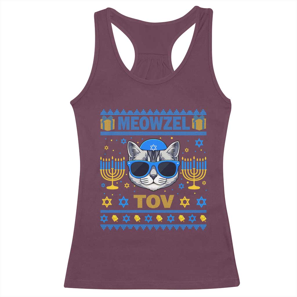 Cat Hanukkah Racerback Tank Top Meowzel Tov Jewish Cat Owner Ugly Chanukah TS10 Maroon Print Your Wear