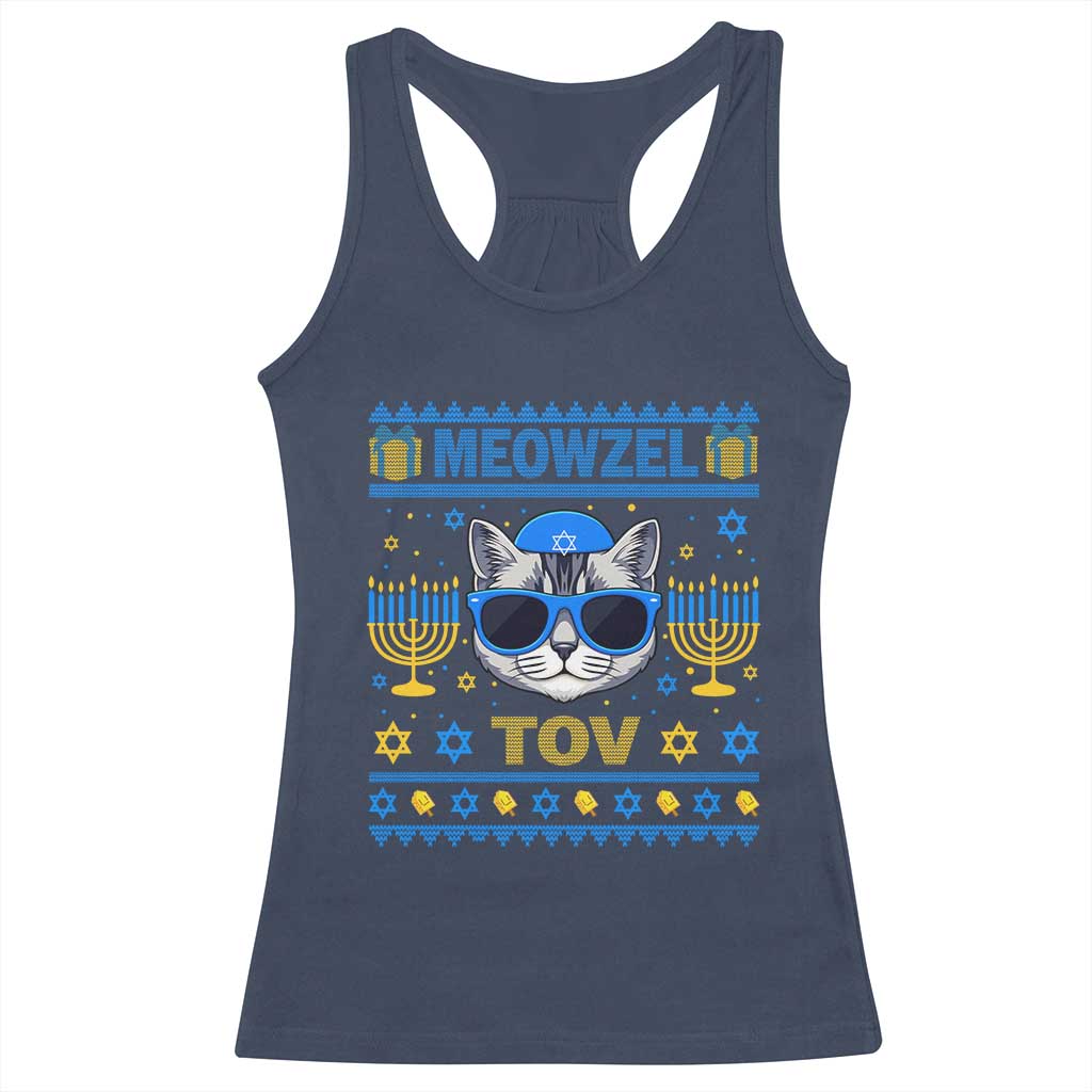 Cat Hanukkah Racerback Tank Top Meowzel Tov Jewish Cat Owner Ugly Chanukah TS10 Navy Print Your Wear