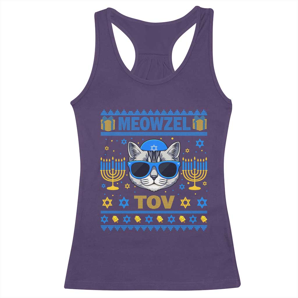 Cat Hanukkah Racerback Tank Top Meowzel Tov Jewish Cat Owner Ugly Chanukah TS10 Purple Print Your Wear