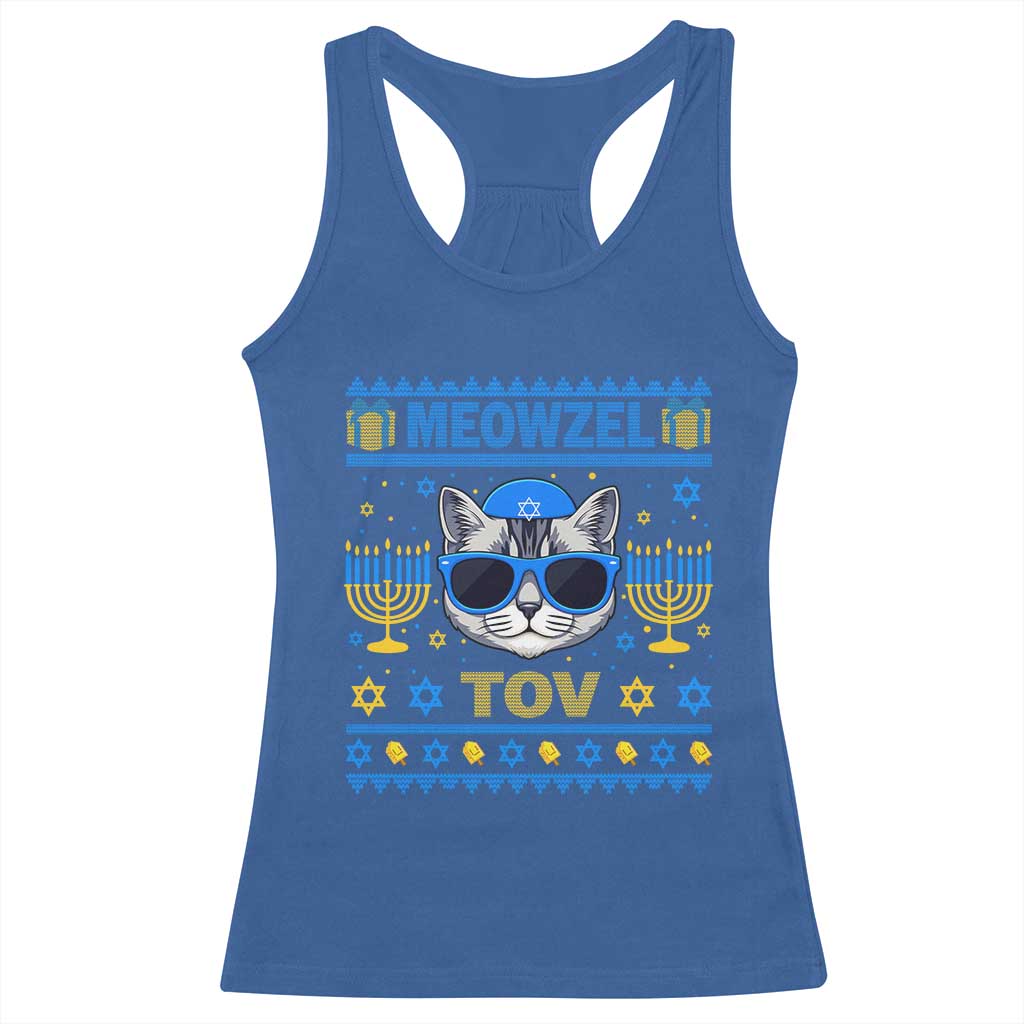 Cat Hanukkah Racerback Tank Top Meowzel Tov Jewish Cat Owner Ugly Chanukah TS10 Royal Blue Print Your Wear