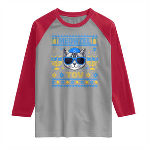 Cat Hanukkah Raglan Shirt Meowzel Tov Jewish Cat Owner Ugly Chanukah TS10 Sport Gray Red Print Your Wear