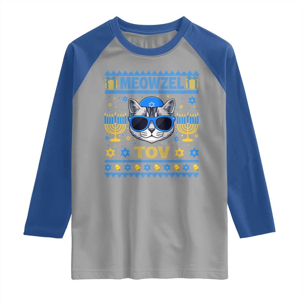 Cat Hanukkah Raglan Shirt Meowzel Tov Jewish Cat Owner Ugly Chanukah TS10 Sport Gray Royal Print Your Wear