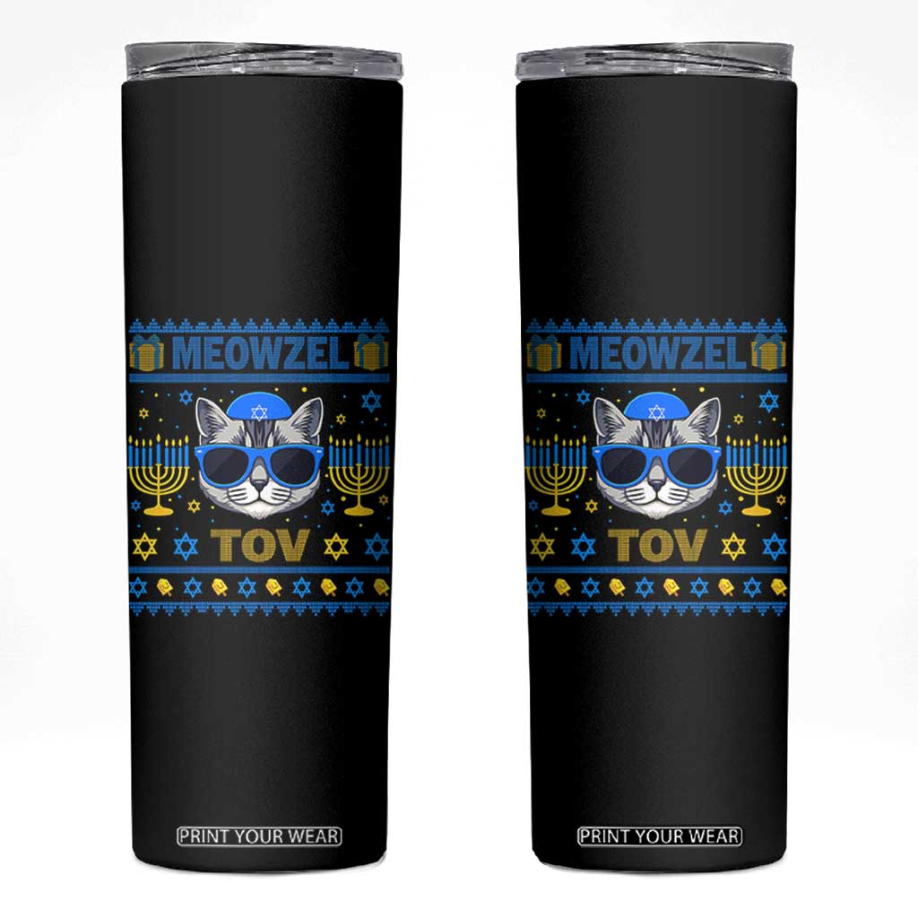 Cat Hanukkah Skinny Tumbler Meowzel Tov Jewish Cat Owner Ugly Chanukah TS10 Black Print Your Wear
