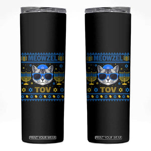 Cat Hanukkah Skinny Tumbler Meowzel Tov Jewish Cat Owner Ugly Chanukah TS10 Black Print Your Wear