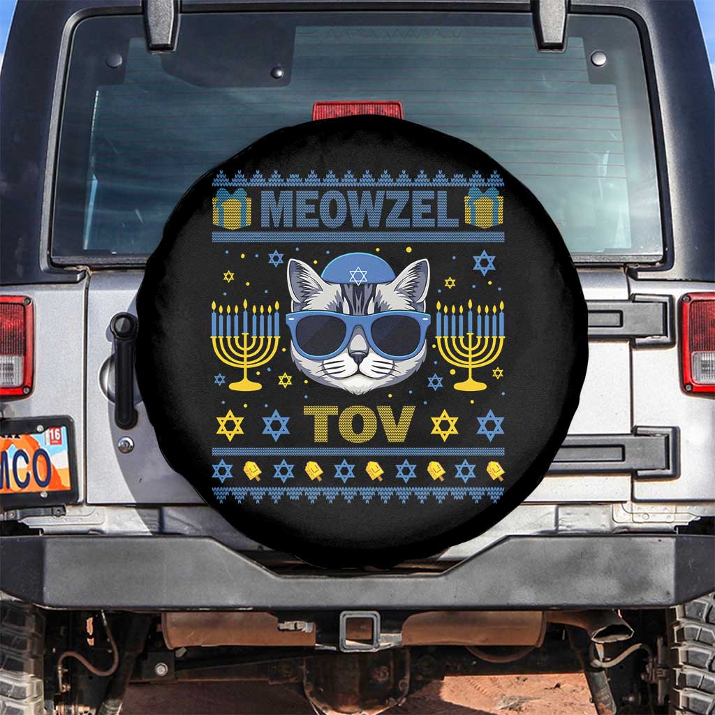 Cat Hanukkah Spare Tire Cover Meowzel Tov Jewish Cat Owner Ugly Chanukah TS10 No hole Black Print Your Wear
