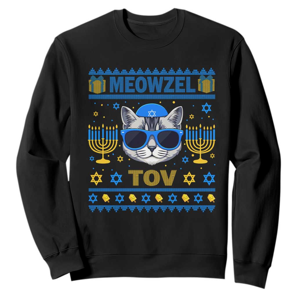Cat Hanukkah Sweatshirt Meowzel Tov Jewish Cat Owner Ugly Chanukah TS10 Black Print Your Wear