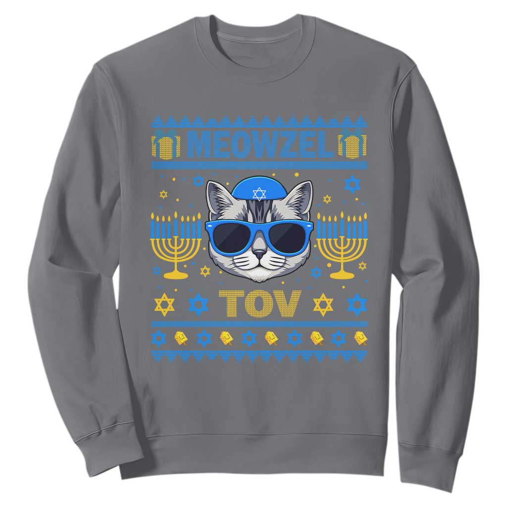 Cat Hanukkah Sweatshirt Meowzel Tov Jewish Cat Owner Ugly Chanukah TS10 Charcoal Print Your Wear