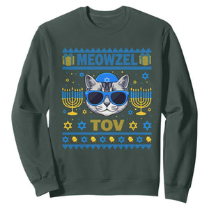 Cat Hanukkah Sweatshirt Meowzel Tov Jewish Cat Owner Ugly Chanukah TS10 Dark Forest Green Print Your Wear